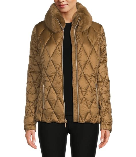 michael kors faux fur trim chevron quilted down coat|Michael Kors Faux.